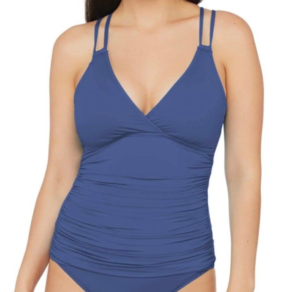 NEW La Blanca Women’s tankini swim top in blue moon “Island Goddess” - Picture 10 of 13